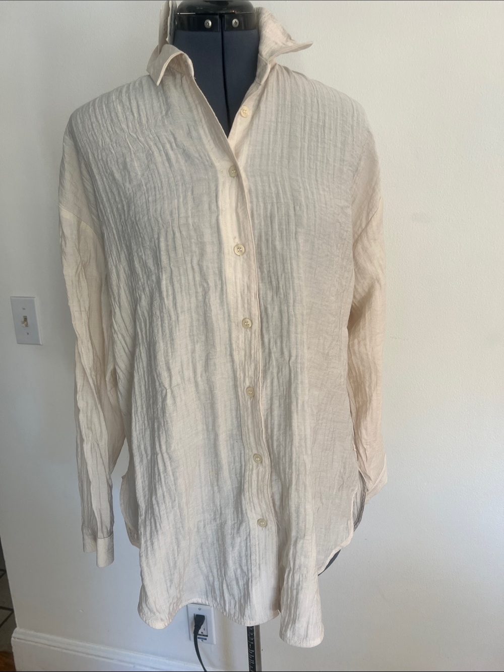 Zara Soft Cream Textured Button-Down Shirt